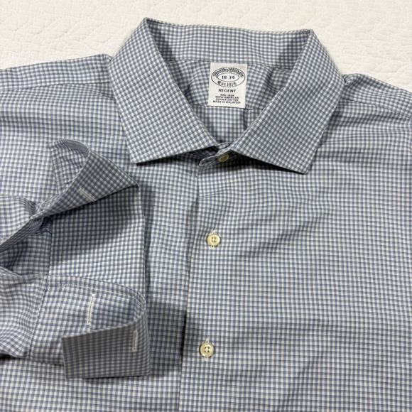 Brooks Brothers Other - Brooks Brothers Dress Shirt Regent Men 18 34 Blue Non-Iron Check French Cuff EUC